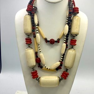 Vintage Lot of 3 Cow Bone Necklaces Cinnabar Jasper